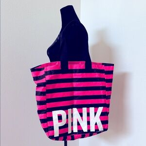 VS Pink Stripe Large Canvas Tote with Magnetic Close